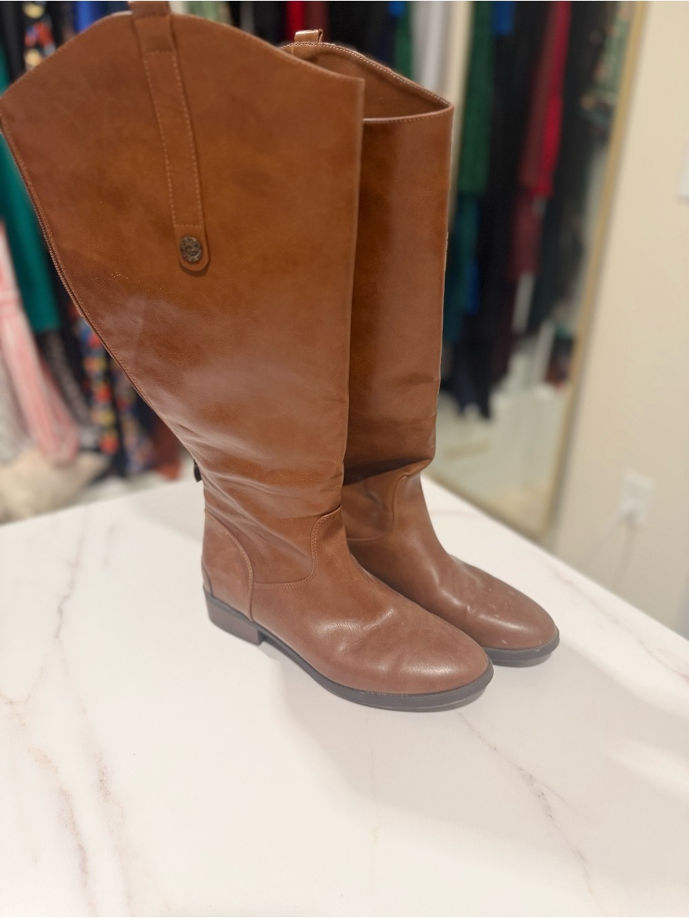 Classic Cognac Over-the-Knee Leather Boots for Women